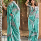 Contemporary Weight Less Blue Floral Patch Saree