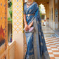 Designer Silk Blue Foil Print Saree