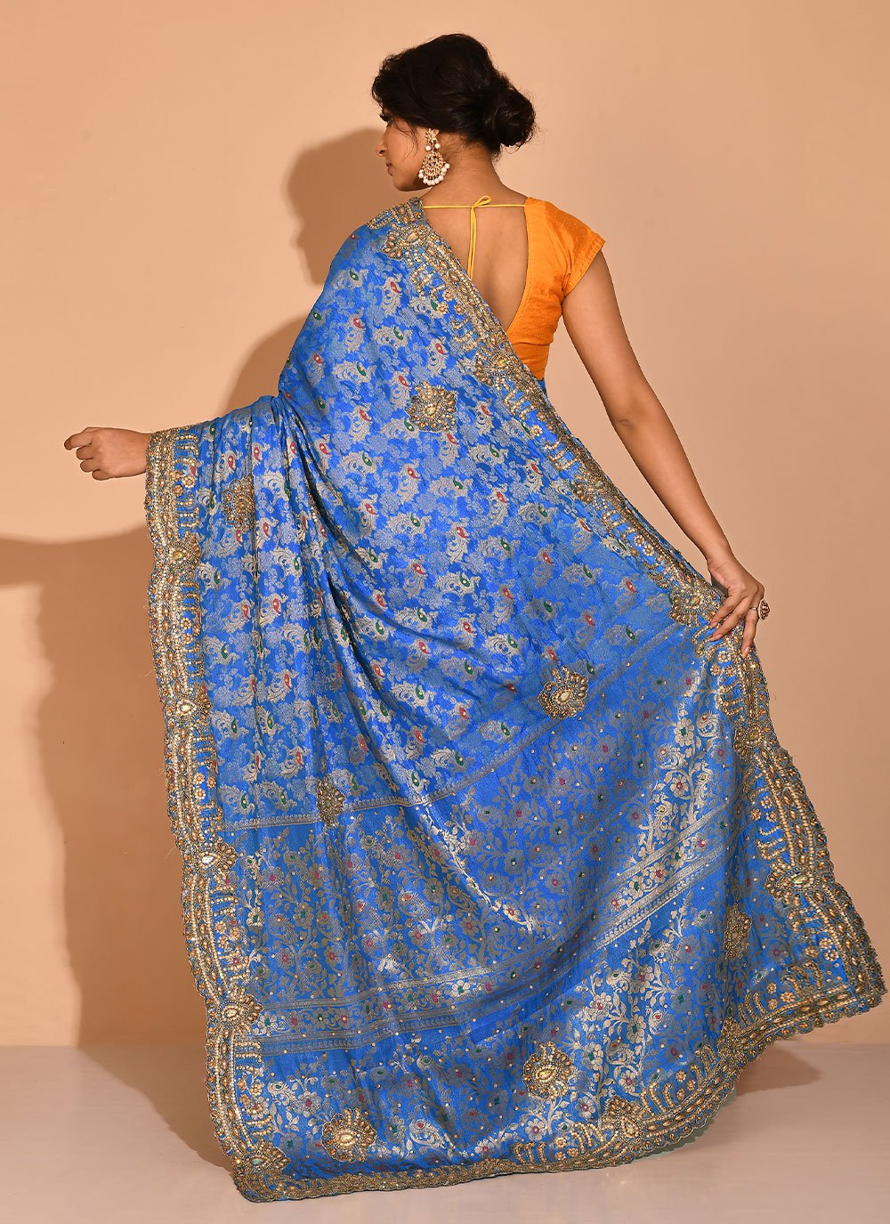 Silk Saree Georgette Blue Embroidered Saree