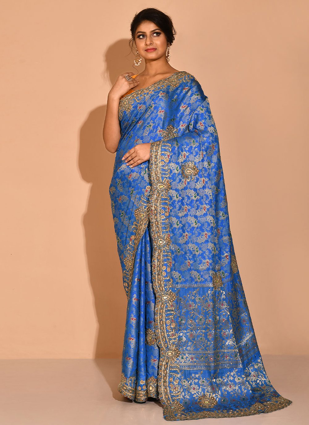 Silk Saree Georgette Blue Embroidered Saree