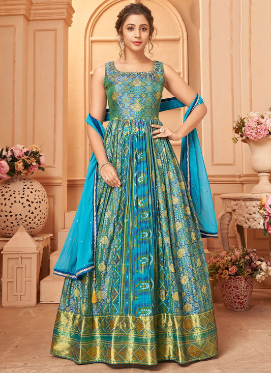 Floor Lenght Salwar Suit Georgette Blue Print Salwar Kameez