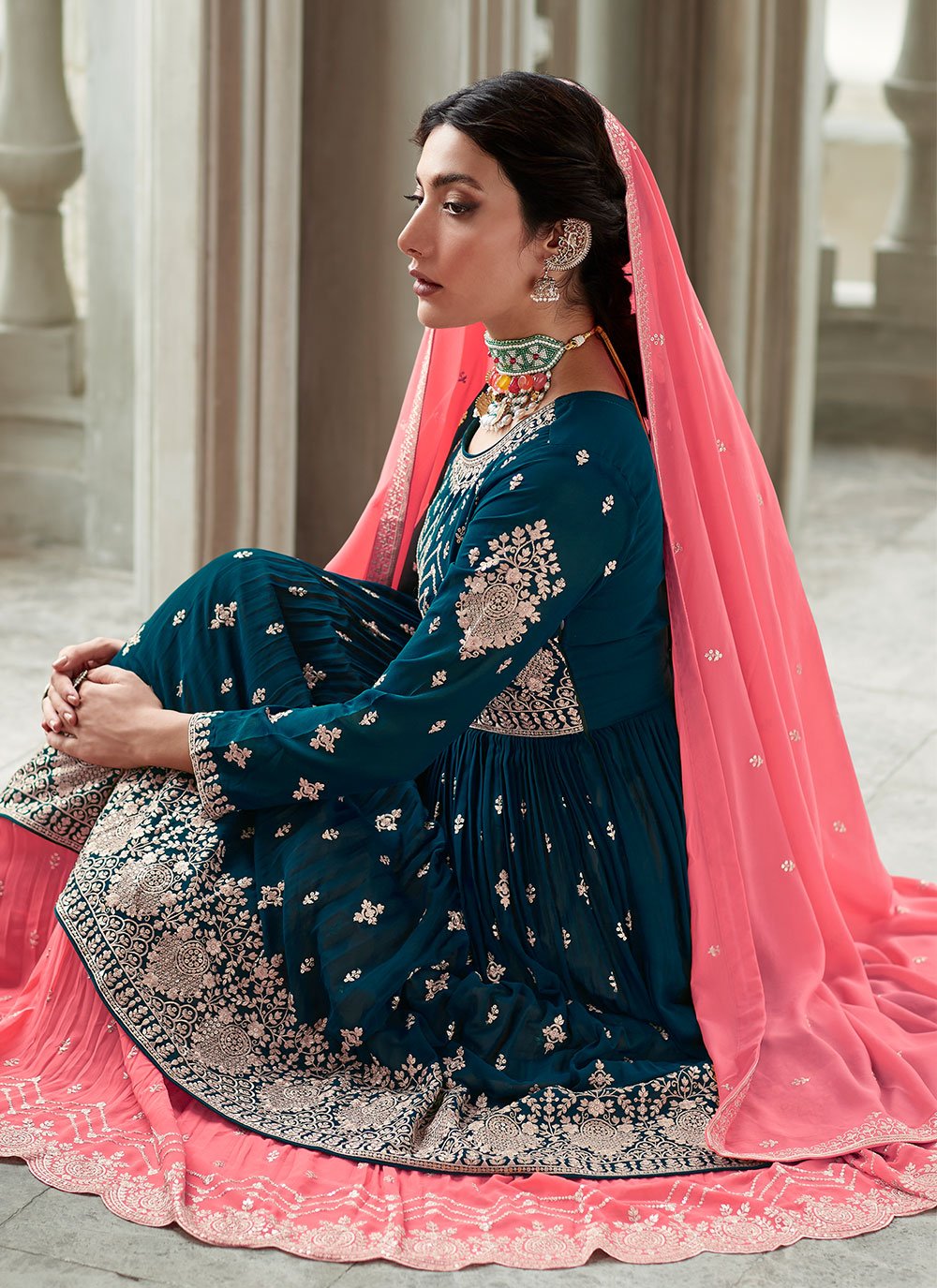 Readymade Lehenga Choli Georgette Blue Embroidered Lehenga Choli