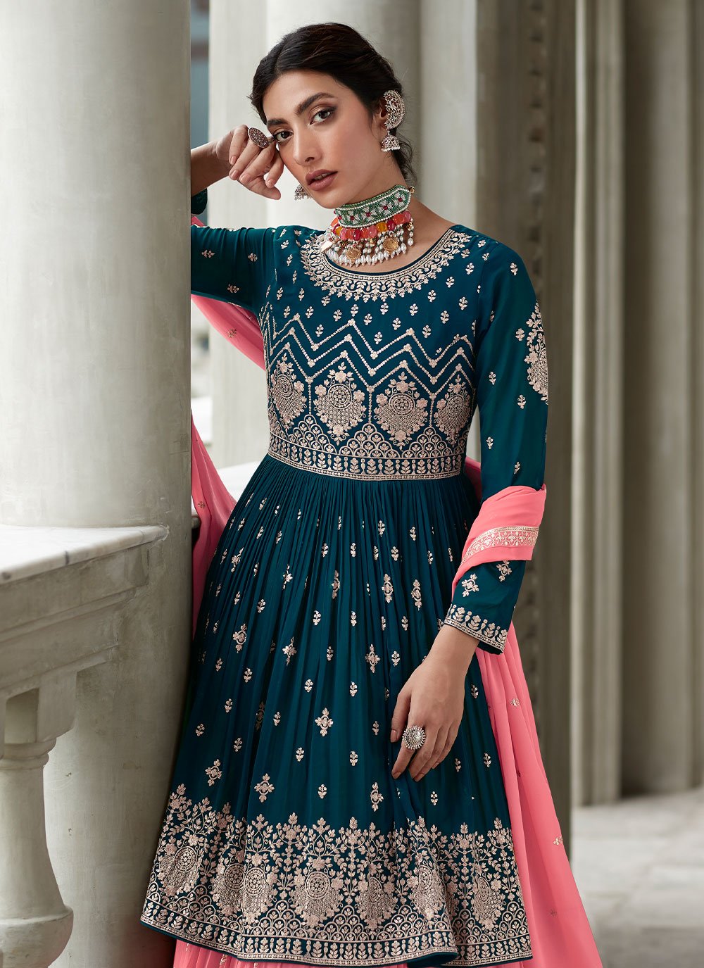 Readymade Lehenga Choli Georgette Blue Embroidered Lehenga Choli