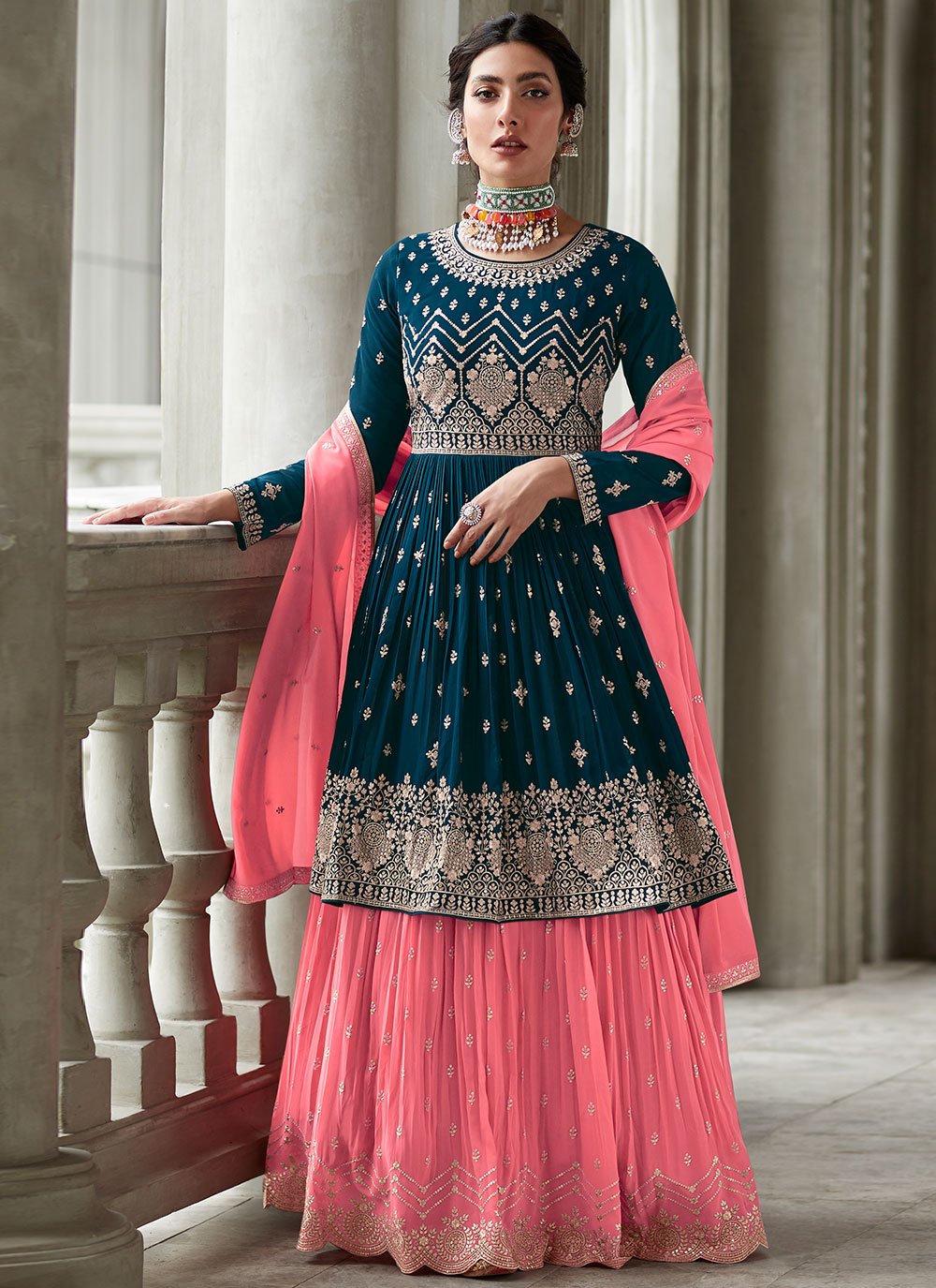 Readymade Lehenga Choli Georgette Blue Embroidered Lehenga Choli