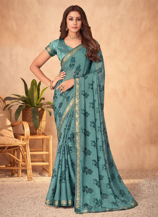 Trendy Saree Georgette Blue Patch Border Saree