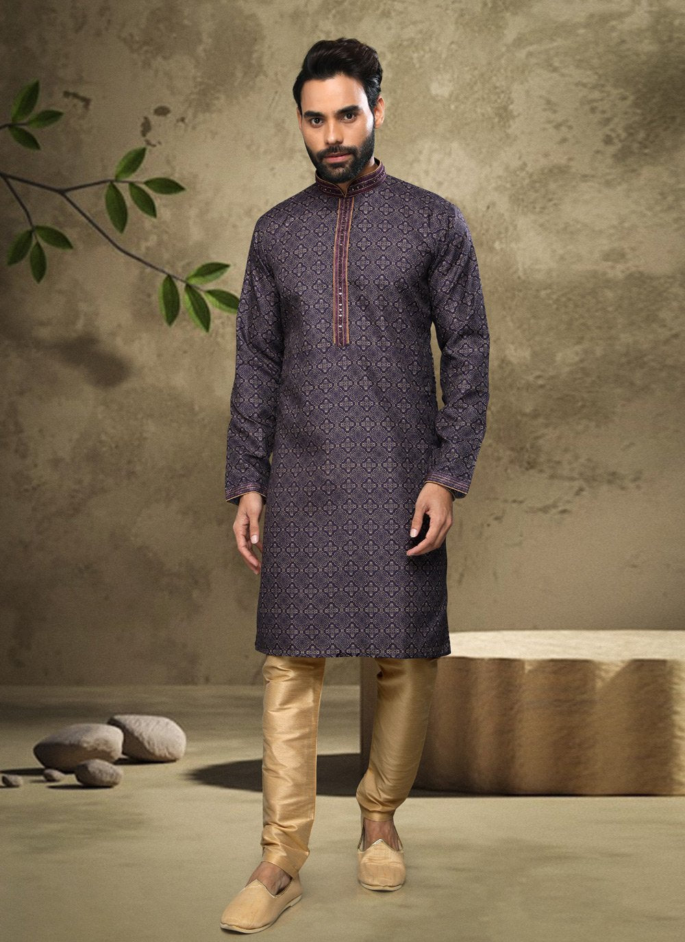 Kurta Pyjama Handloom Cotton Blue Digital Print Mens