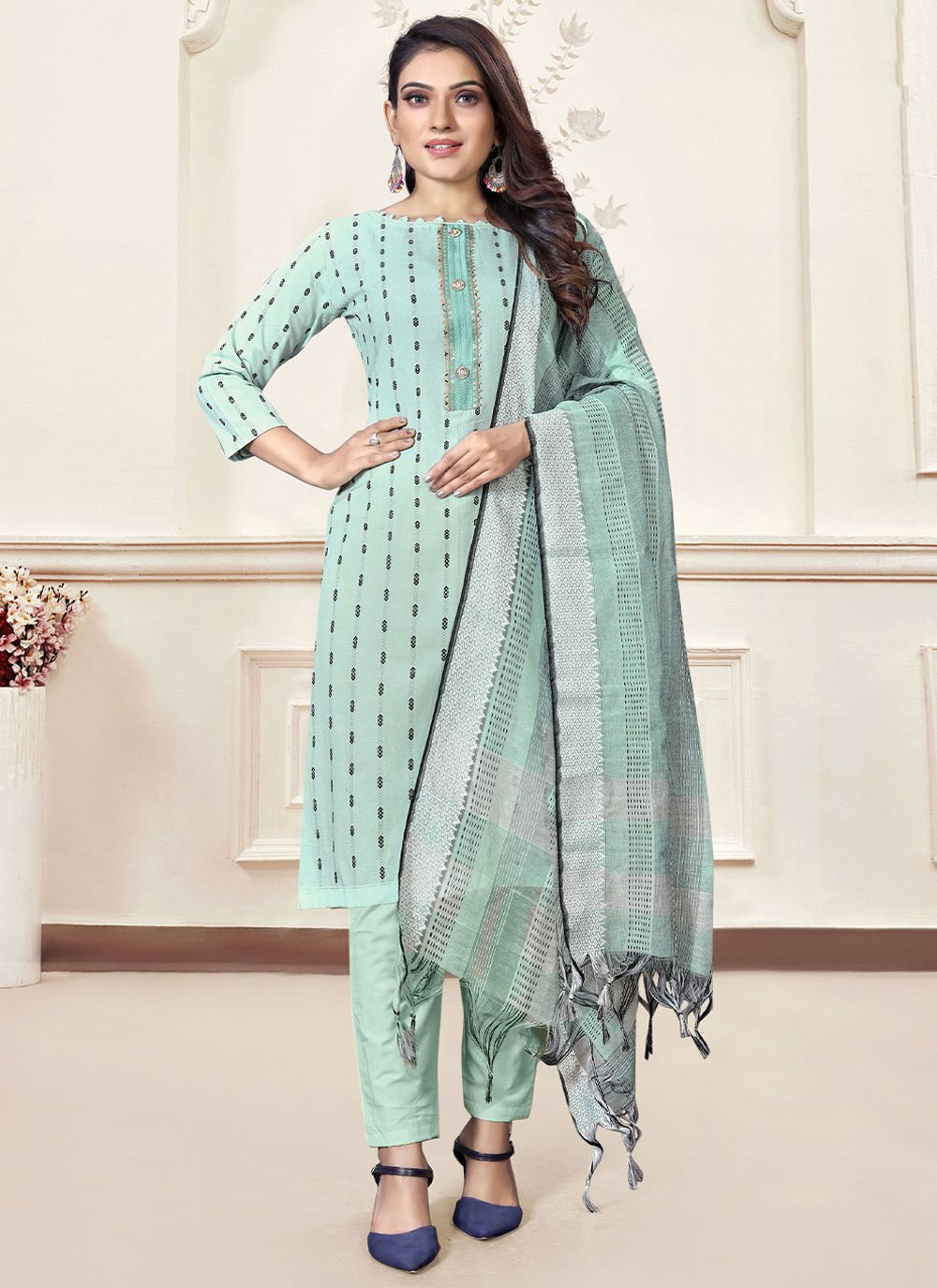 Salwar Suit Handloom Cotton Blue Woven Salwar Kameez