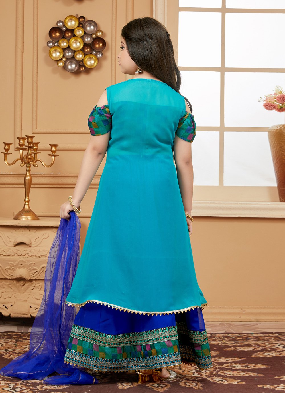 Lehenga Choli Handloom Silk Blue Embroidered Kids