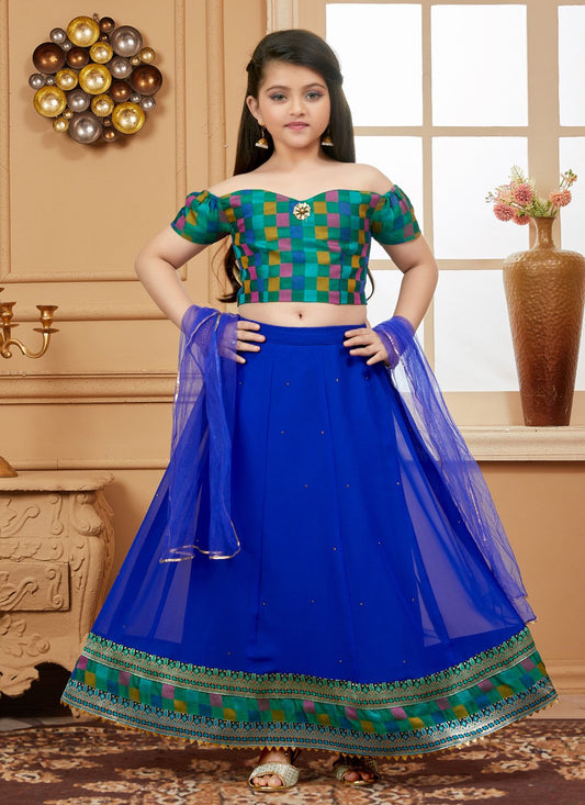 Lehenga Choli Handloom Silk Blue Fancy Work Kids