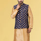 Nehru Jackets Jacquard Silk Blue Embroidered Mens