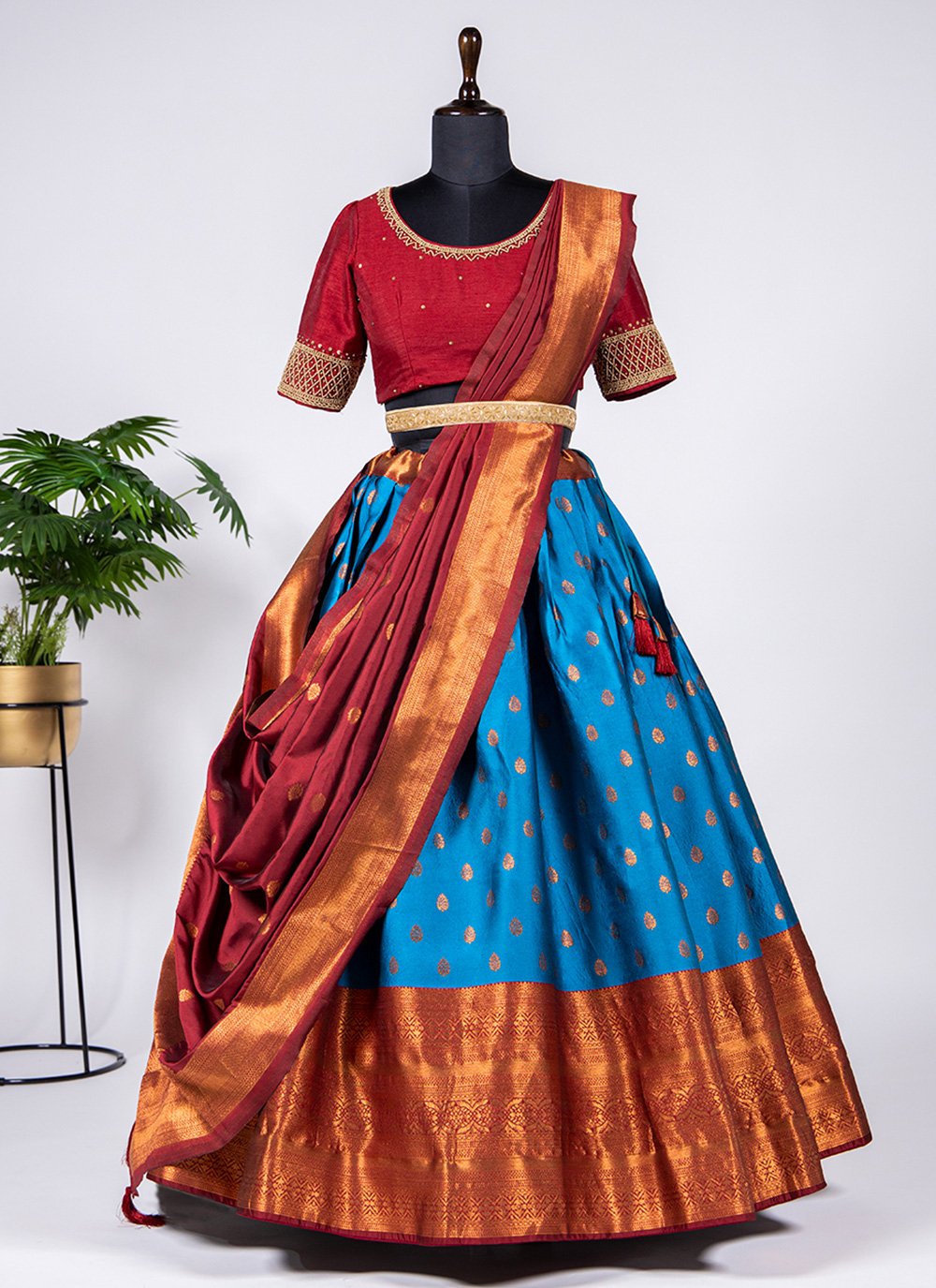 A Line Lehenga Jacquard Silk Blue Weaving Lehenga Choli