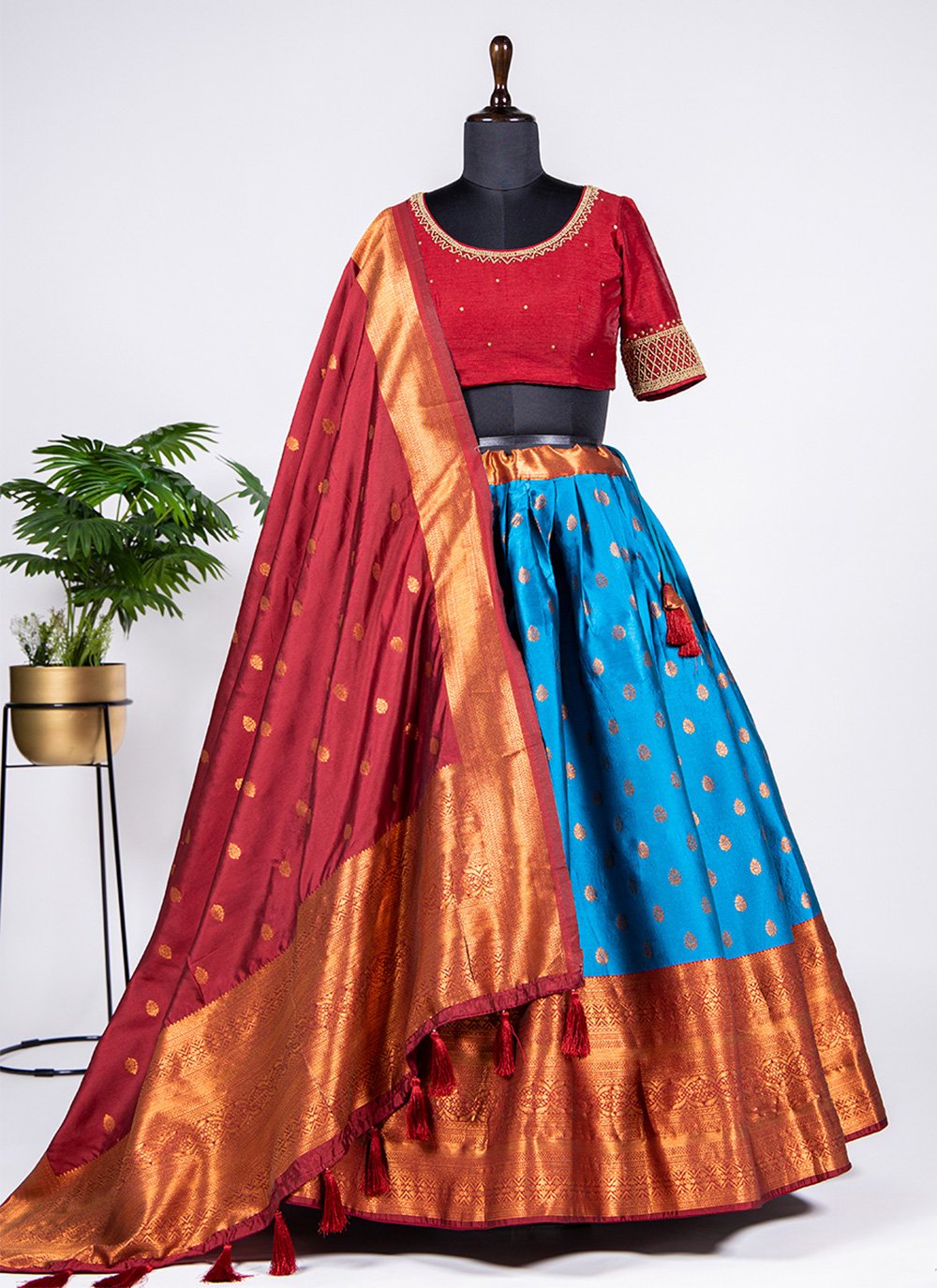 A Line Lehenga Jacquard Silk Blue Weaving Lehenga Choli