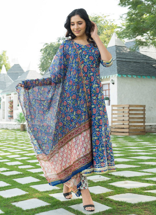 Pant Style Suit Cotton Blue Lace Salwar Kameez