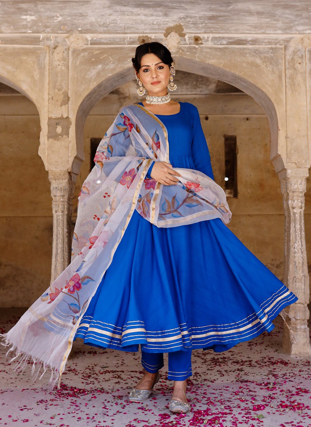 Pant Style Suit Rayon Blue Fancy Work Salwar Kameez