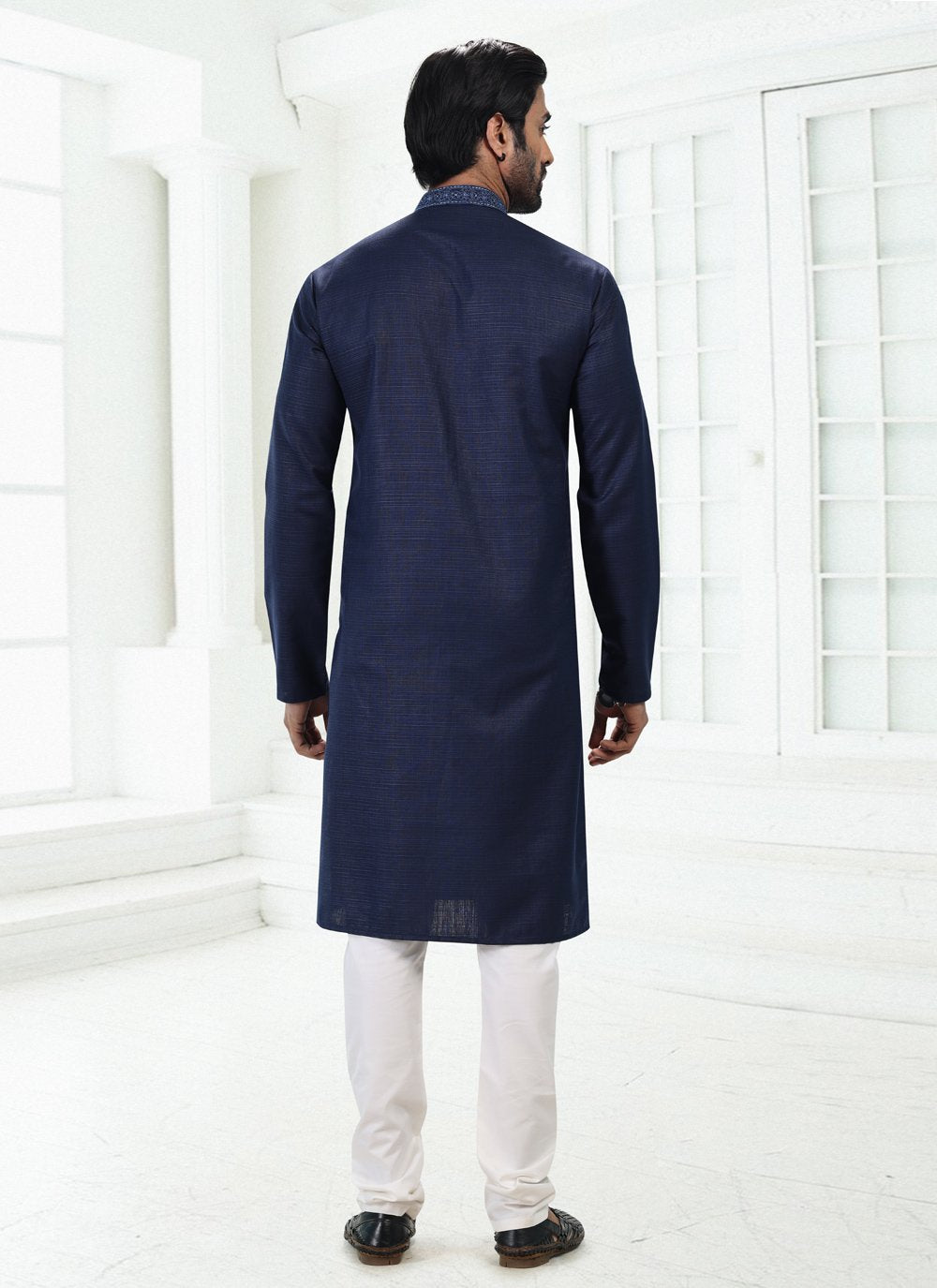 Kurta Pyjama Cotton Linen Blue Thread Mens