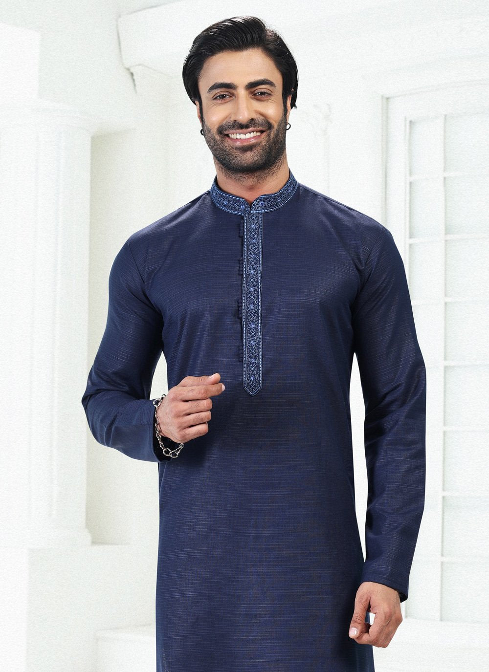 Kurta Pyjama Cotton Linen Blue Thread Mens