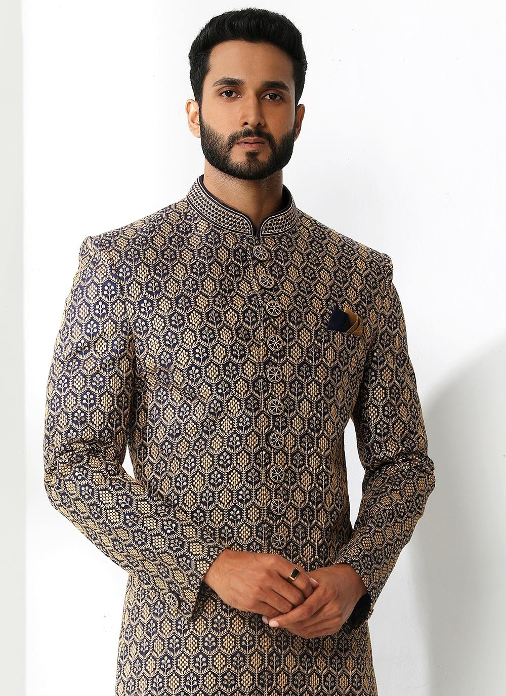 Sherwani Art Silk Blue Machine Embroidery Mens