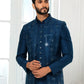 Indo Western Art Silk Blue Machine Embroidery Mens