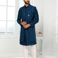 Indo Western Art Silk Blue Machine Embroidery Mens