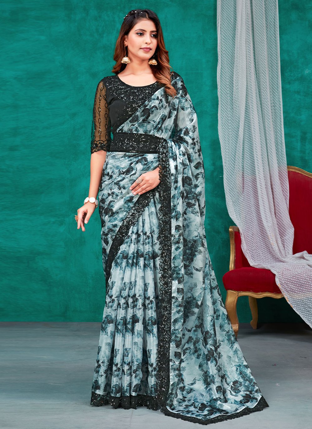 Contemporary Silk Blue Patch Border Saree