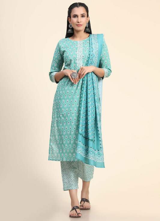 Salwar Suit Cotton Blue Print Salwar Kameez