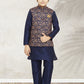 Kurta Payjama With Jacket Banarasi Silk Blue Print Kids