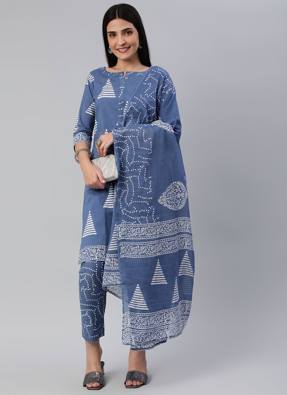 Trendy Suit Cotton Blue Block Print Salwar Kameez