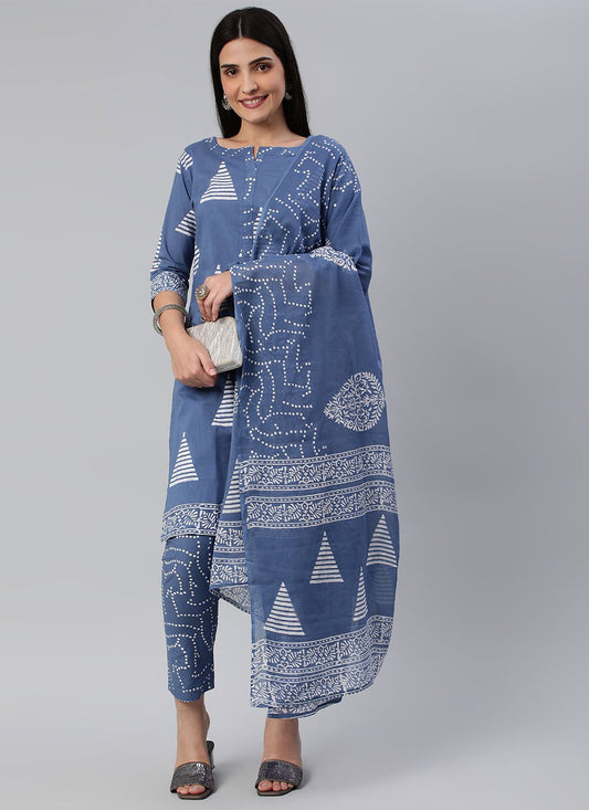 Trendy Suit Cotton Blue Block Print Salwar Kameez