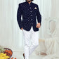 Jodhpuri Suit Velvet Blue Embroidered Mens