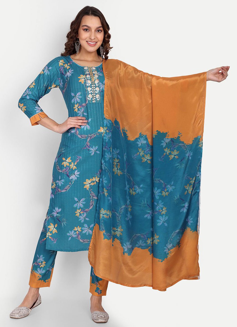 Salwar Suit Muslin Blue Digital Print Salwar Kameez