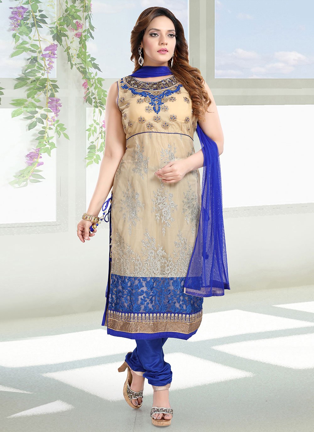 Salwar Suit Net Blue Hand Work Salwar Kameez