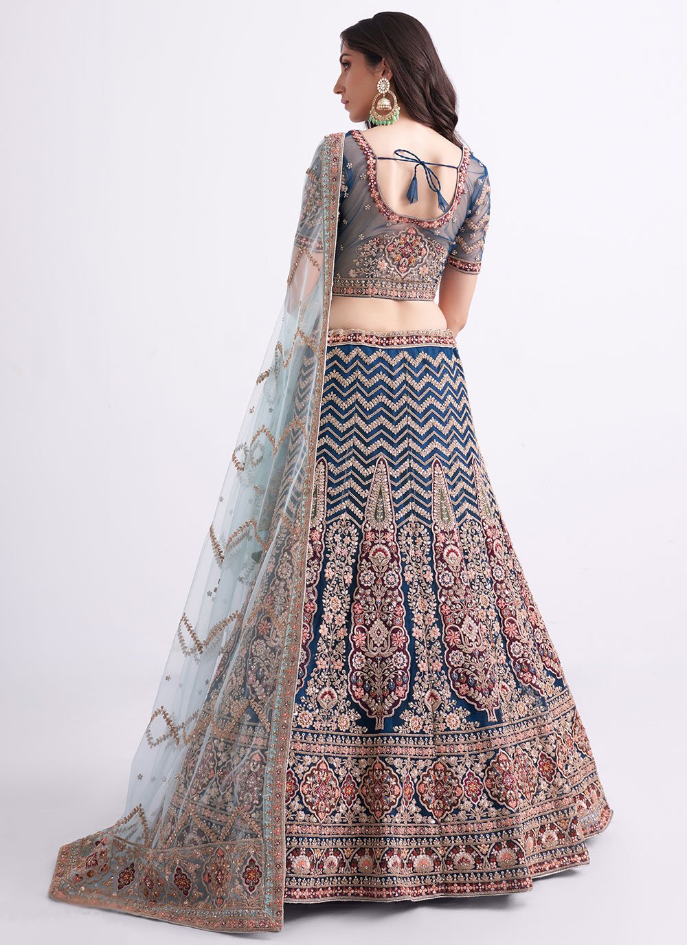 Lehenga Choli Net Blue Embroidered Lehenga Choli