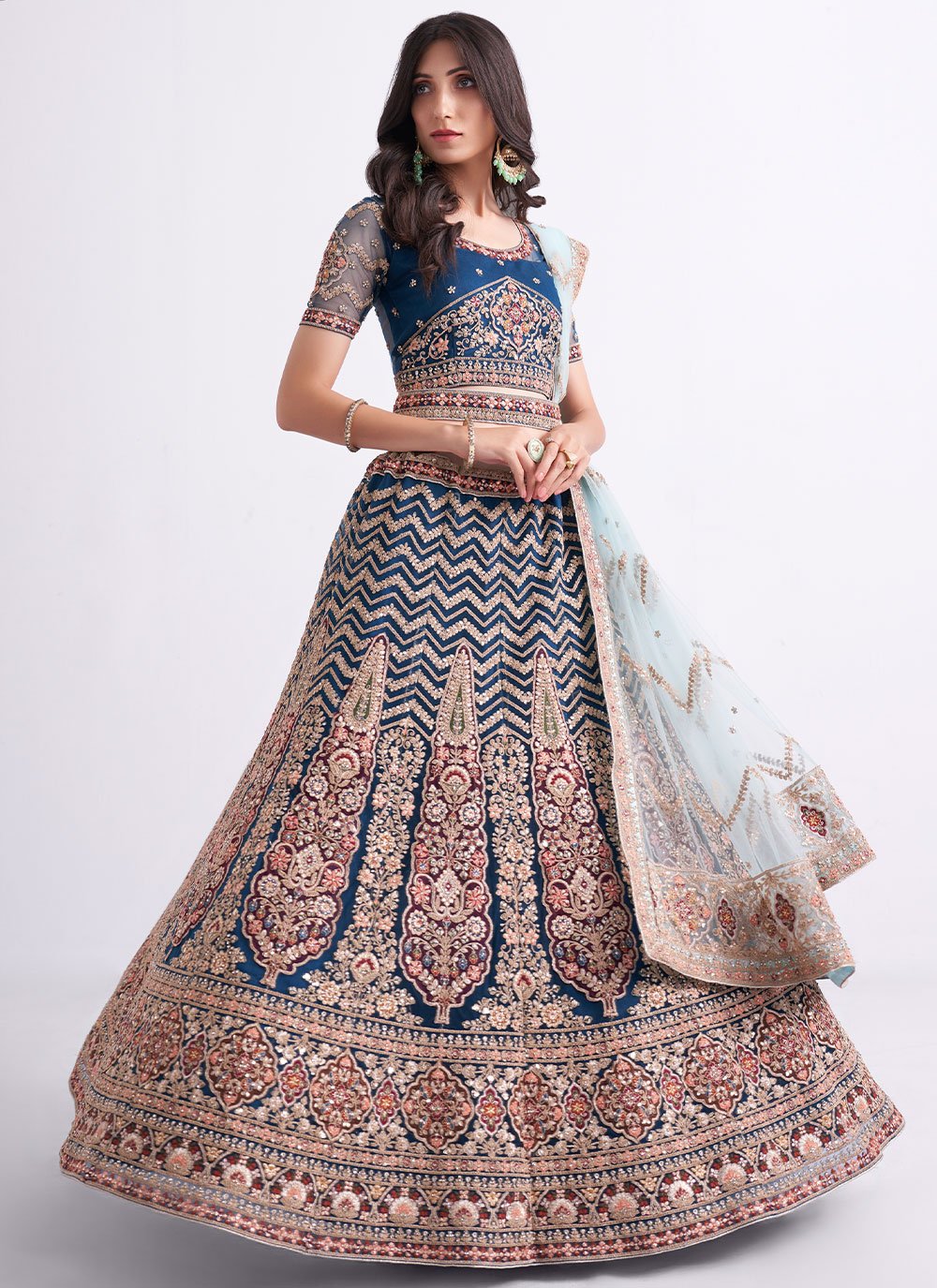 Lehenga Choli Net Blue Embroidered Lehenga Choli