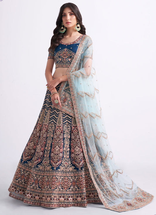 Lehenga Choli Net Blue Embroidered Lehenga Choli