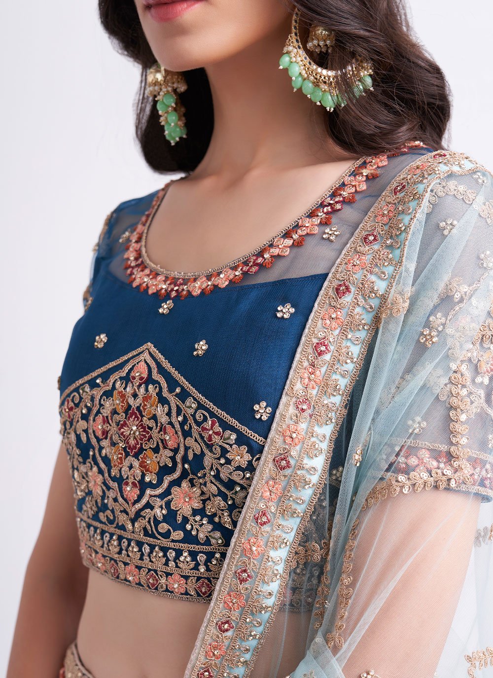 Lehenga Choli Net Blue Embroidered Lehenga Choli