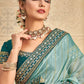 Classic Organza Blue Embroidered Saree