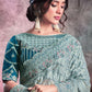 Traditional Saree Georgette Organza Blue Embroidered Saree