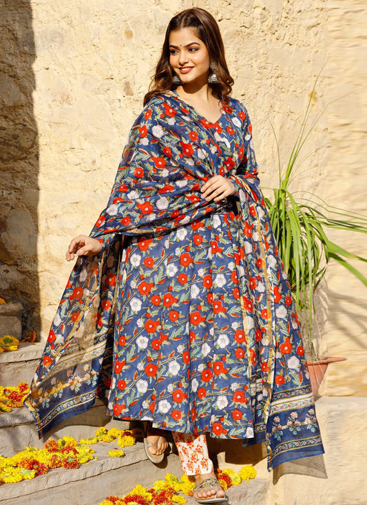 Pant Style Suit Cotton Blue Digital Print Salwar Kameez