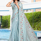 Classic Crepe Silk Blue Embroidered Saree