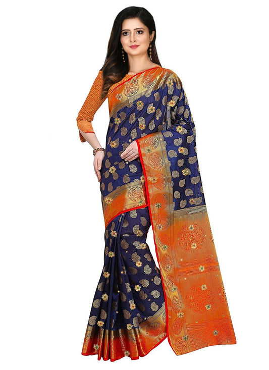 Trendy Saree Kanjivaram Silk Blue Embroidered Saree