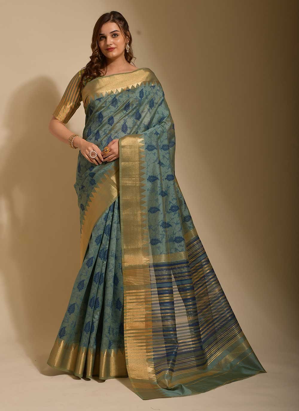 Classic Art Silk Blue Print Saree