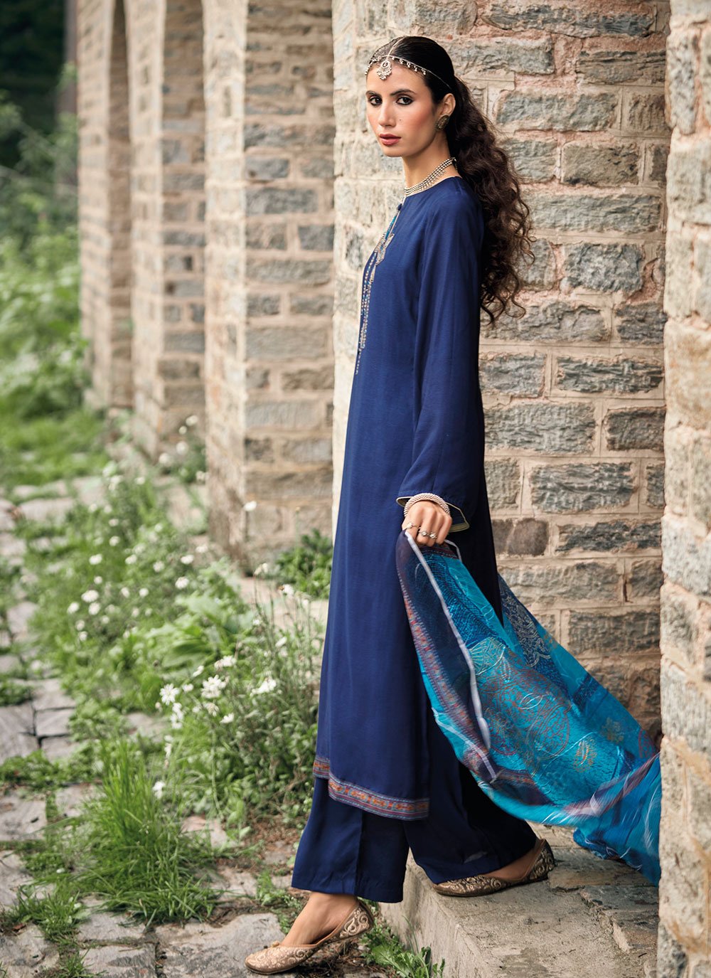 Salwar Suit Silk Blue Embroidered Salwar Kameez