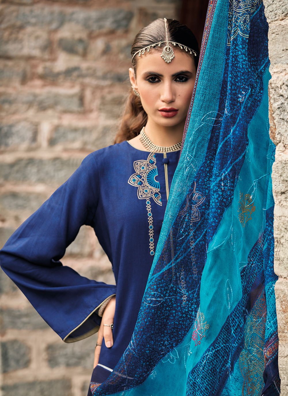 Salwar Suit Silk Blue Embroidered Salwar Kameez