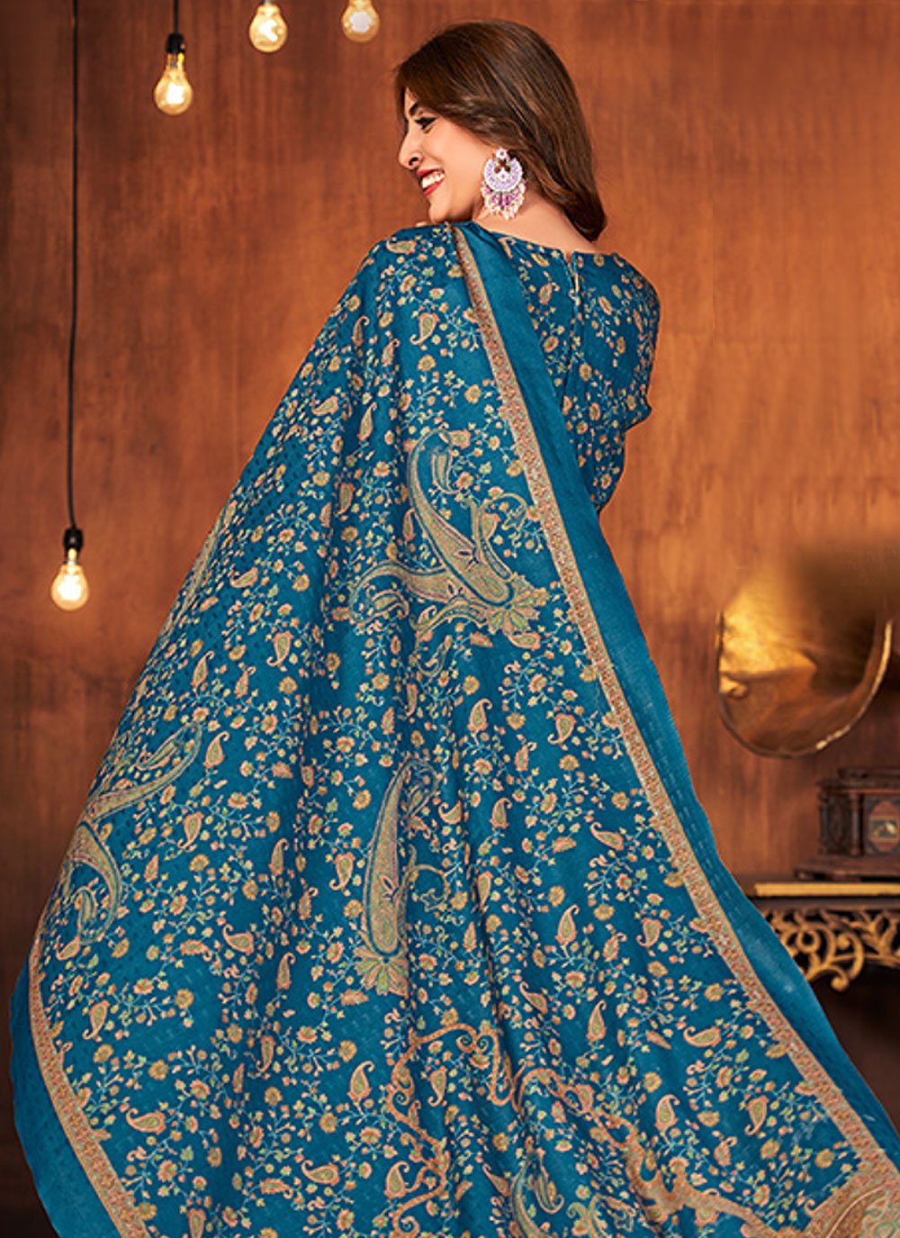 Trendy Suit Pashmina Blue Diamond Salwar Kameez