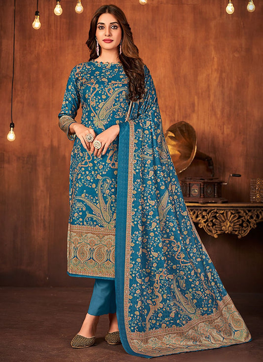 Trendy Suit Pashmina Blue Diamond Salwar Kameez
