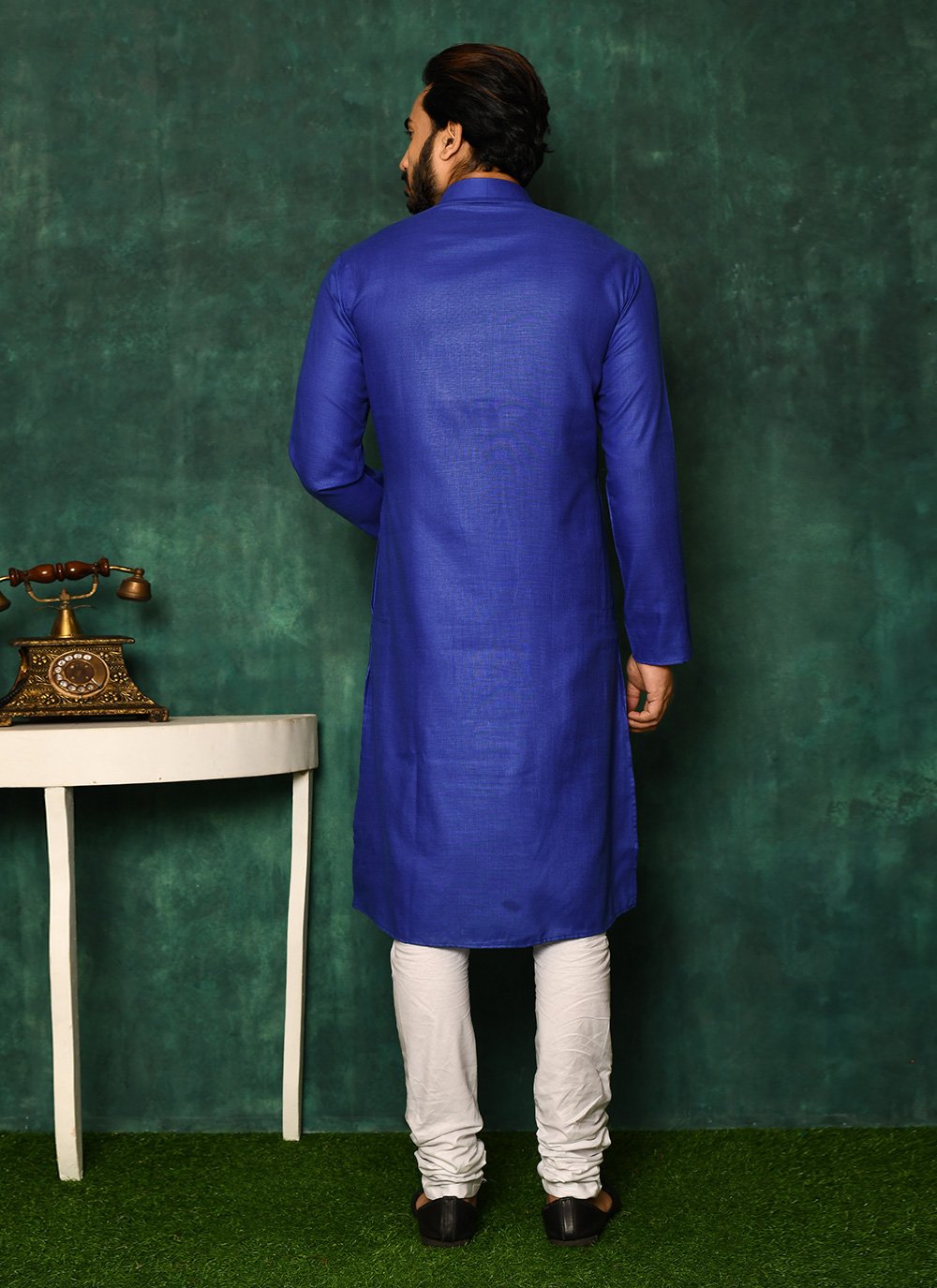 Kurta Pyjama Cotton Blue Plain Mens