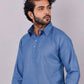 Kurta Pyjama Cotton Blue Plain Mens