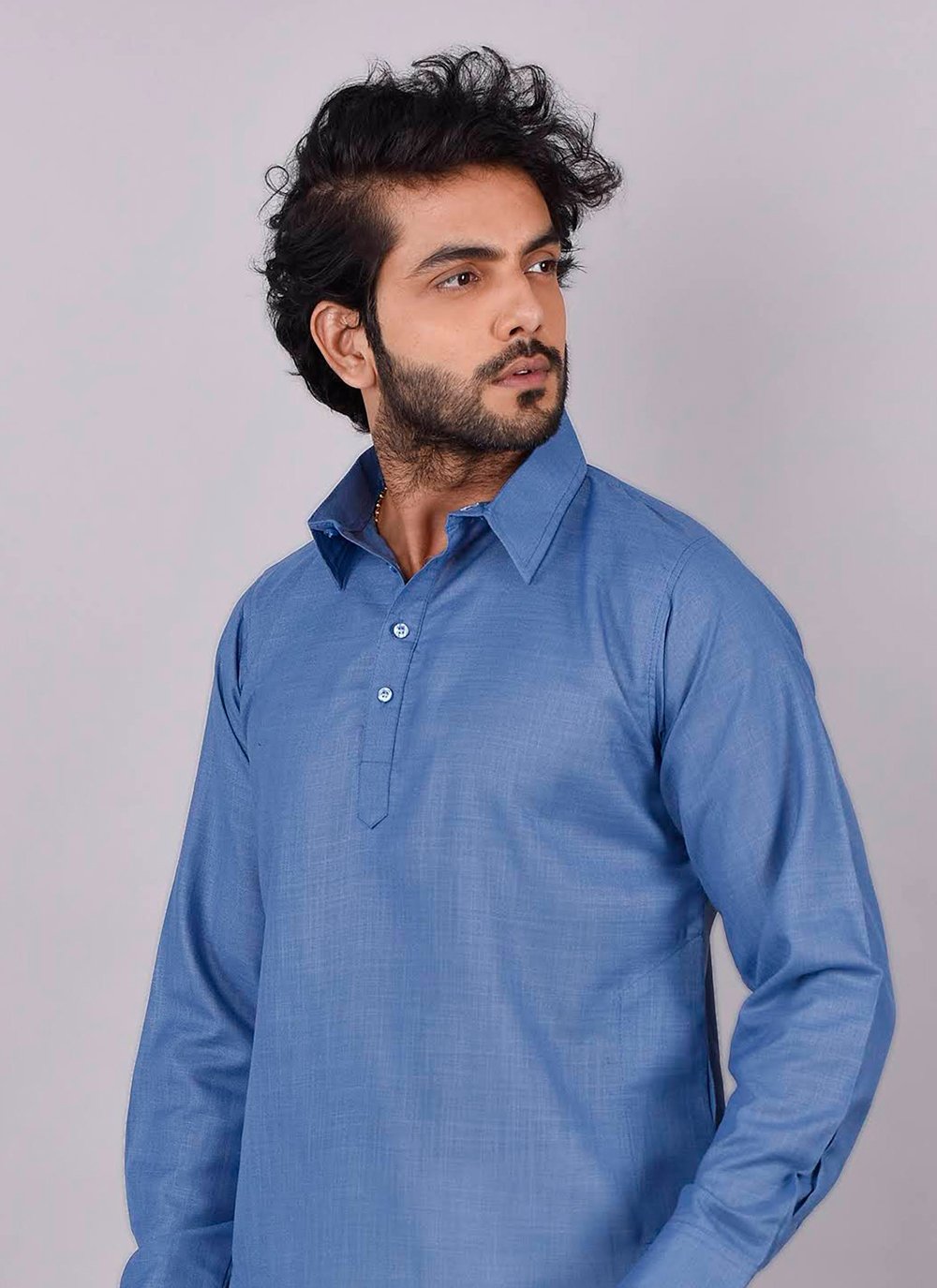 Kurta Pyjama Cotton Blue Plain Mens