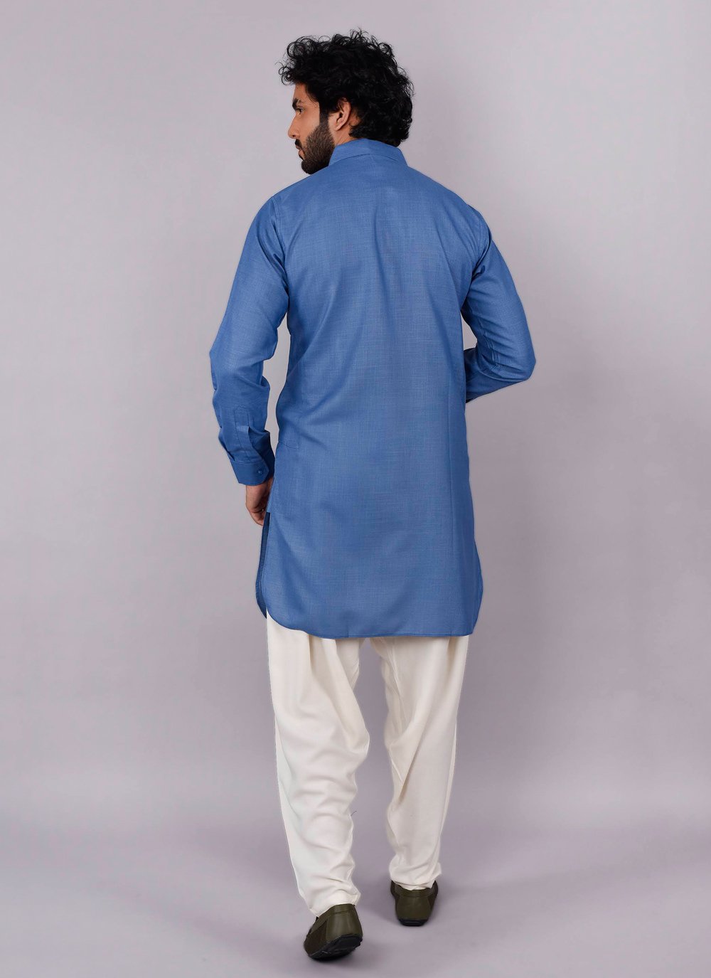 Kurta Pyjama Cotton Blue Plain Mens