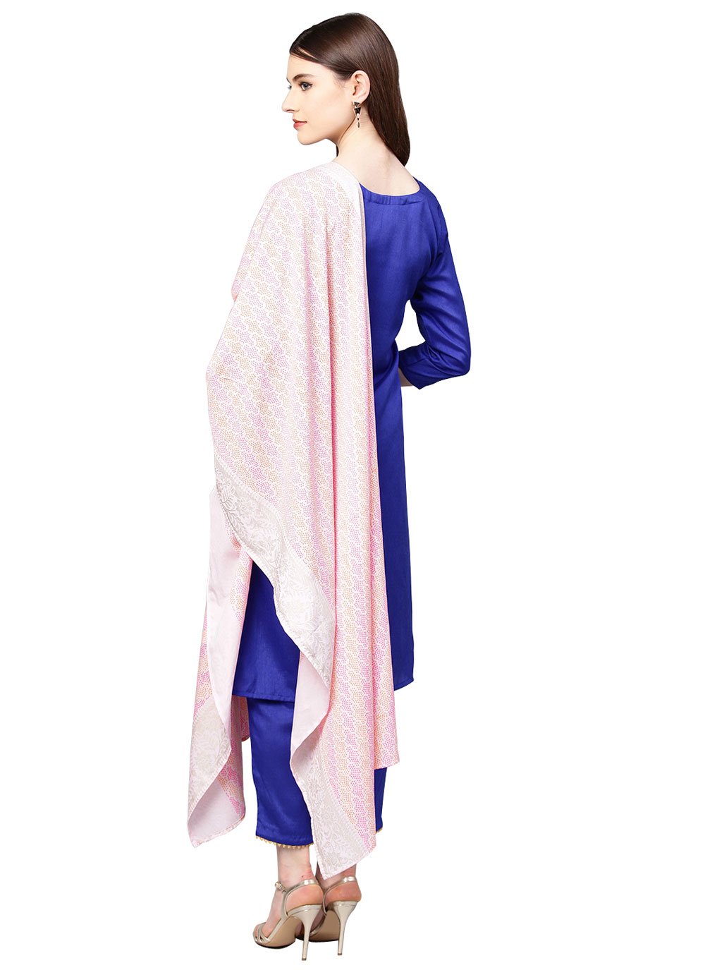 Pant Style Suit Poly Silk Blue Plain Salwar Kameez